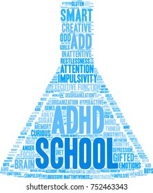School ADHD word cloud on a white background. 