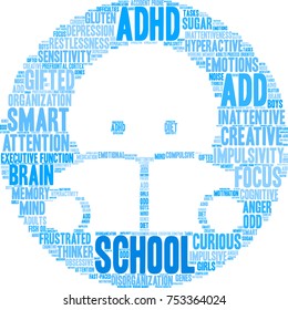 School ADHD word cloud on a white background. 