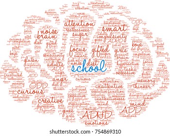 School ADHD word cloud on a white background. 