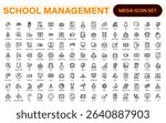 School Administration Icon Set – Modern Outline Line Vector Illustrations for Classroom, Timetable, Attendance, and Education Management Systems