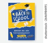 school admission and Back to school print flyer or poster editable template for preschool, educational, online learning editable flyer or poster with educational supplies elements design