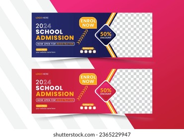 School Admission Banner 2024 social media cover page layout  kids school admission web banner template design set. Admission web banner post or social media banner design.