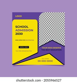 School admission Banner 2050, Back to school Social media post design templet, Vector, illustration.