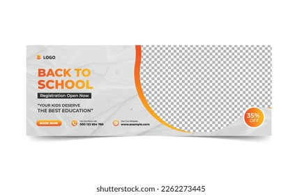 School admission banner flyer. Social media cover photo design template,  Back to School Social Media Cover Template, Back to school admission social media cover