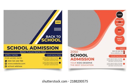 School admission banner or poster design template. school, college, kids, education poster, or editable banner or flyer design.