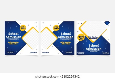 School admission banner for social media post template set editable vector eps 10