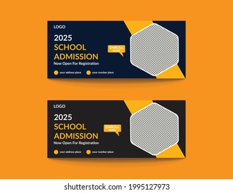 School admission banner template design. School admission web banner template. School admission social media cover template design.