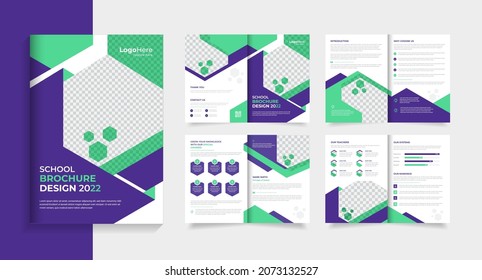 School admission brochure design template layout for education, learning, teaching purpose with abstract creative shapes vector