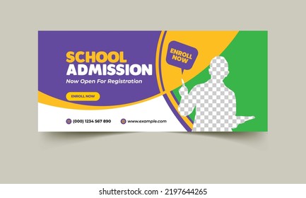 School Admission Cover and Web Banner Template, Back to School Social Media Cover Template