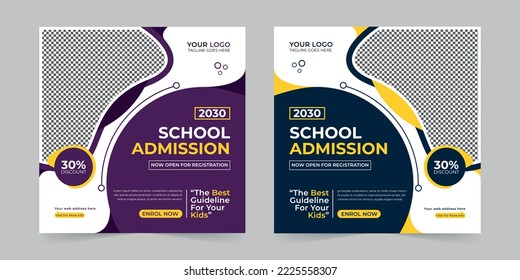 School admission digital marketing social media post, web banner promotion ads sales and discount banner vector template Design.