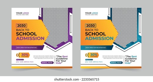 School admission digital marketing social media post, web banner promotion ads sales and discount banner vector template Design.