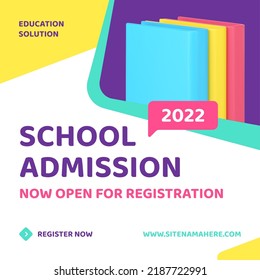 School Admission E Learning Education Distance Classes Book Stack Social Media Post 3d Icon Vector Illustration. College University Training Distance Courses Registration Online Media Ad