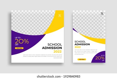 School admission Editable minimal square banner template. Yellow purple White background color with geometric shapes for social media post, story and web internet ads. Vector illustration