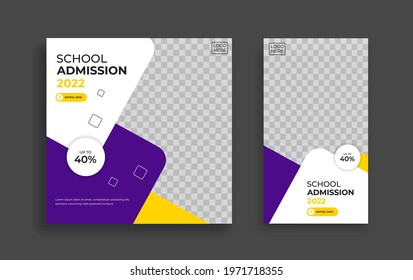 School admission Editable minimal square banner template. Yellow purple White background color with geometric shapes for social media post, story and web internet ads. Vector