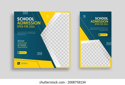 School admission Editable minimal square banner template. Yellow blue background color with geometric shapes for social media post, story and web internet ads. Vector illustration