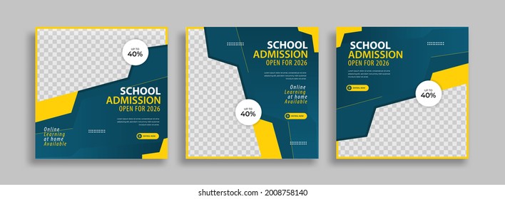 School admission Editable minimal square banner template. Yellow blue background color with geometric shapes for social media post, story and web internet ads. Vector illustration