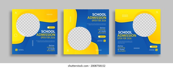 School admission Editable minimal square banner template. Yellow blue background color with geometric shapes for social media post, story and web internet ads. Vector illustration