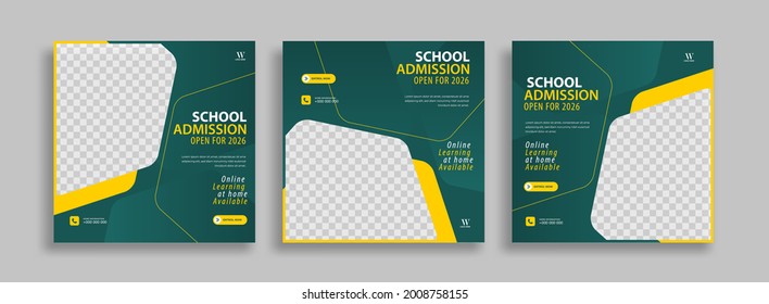 School admission Editable minimal square banner template. Yellow blue background color with geometric shapes for social media post, story and web internet ads. Vector illustration