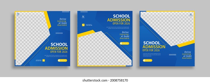 School admission Editable minimal square banner template. Yellow blue background color with geometric shapes for social media post, story and web internet ads. Vector illustration