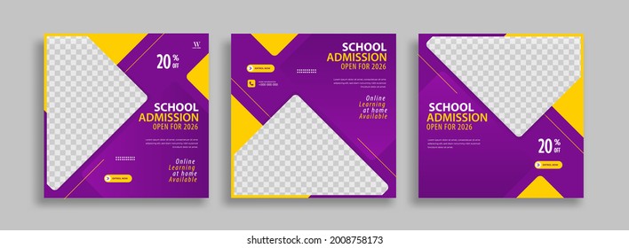 School admission Editable minimal square banner template. Yellow blue background color with geometric shapes for social media post, story and web internet ads. Vector illustration