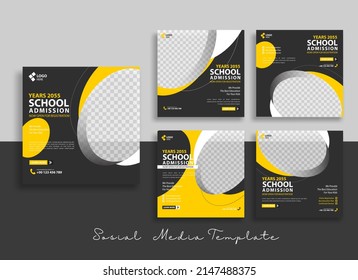 School admission Editable minimal square banner template. Yellow blue background color with geometric shapes for social media post, story and web internet ads. Vector illustration