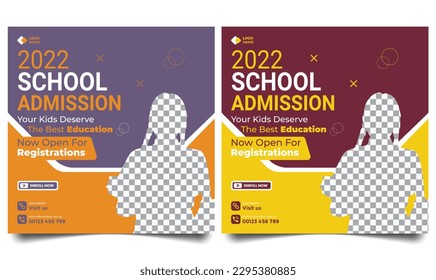 school admission or education social media pack template design set back to school Suitable for online education, Vector illustration