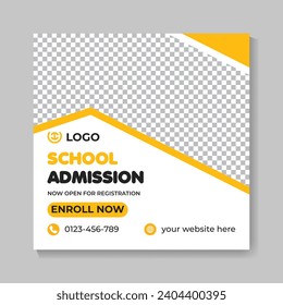 School admission education social media post design back to school web banner template