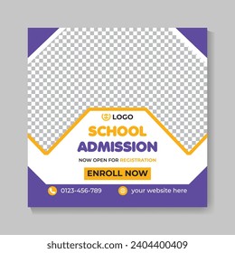 School admission education social media post design back to school web banner template