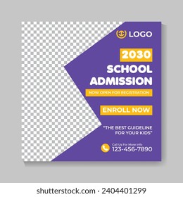 School admission education social media post design back to school web banner template