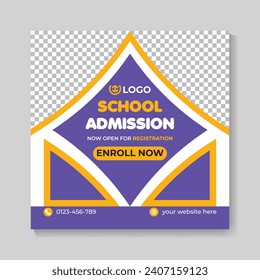 School admission education social media post design back to school web banner template