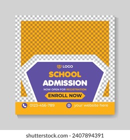 School admission education social media post design web banner template