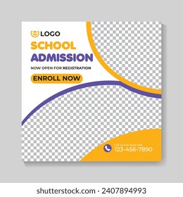 School admission education social media post design back to school web banner template