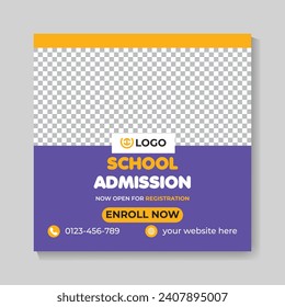 School admission education social media post design back to school web banner template