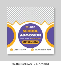 School admission education social media post design back to school web banner template