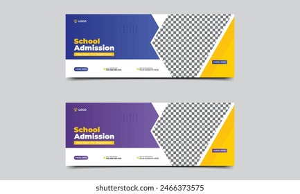 School admission facebook cover banner template. Kids school education admission social media web banner template design. vector illustration..eps
