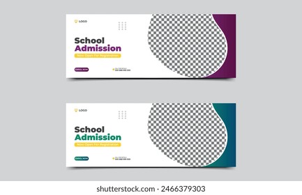 School admission facebook cover banner template. Kids school education admission social media web banner template design. vector illustration..eps
