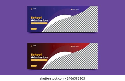 School admission facebook cover banner template. Kids school education admission social media web banner template design. vector illustration..eps
