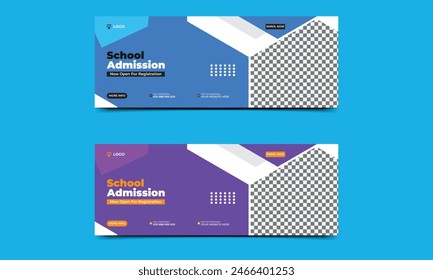 School admission facebook cover banner template. Kids school education admission social media web banner template design. vector illustration..eps
