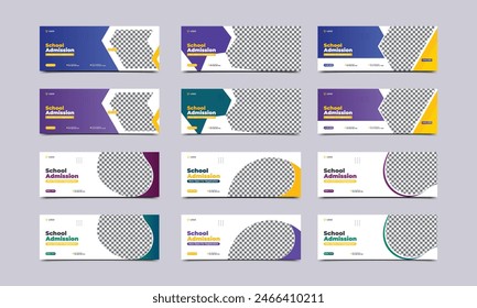 School admission facebook cover banner template. Kids school education admission social media web banner template design. vector illustration..eps
