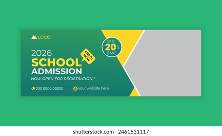 School admission facebook cover design, Social media banner, Education header, Web banner ads template.