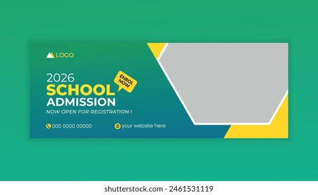 School admission facebook cover design, Social media banner, Education header, Web banner ads template.