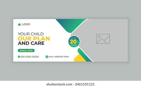 School admission facebook cover design, Social media banner, Education header, Web banner ads template.