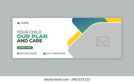 School admission facebook cover design, Social media banner, Education header, Web banner ads template.