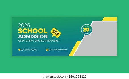 School admission facebook cover design, Social media banner, Education header, Web banner ads template.