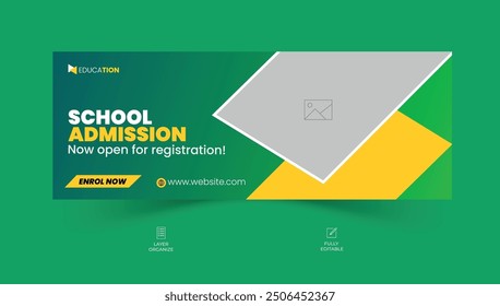 School admission Facebook cover design, education timeline social media banner template