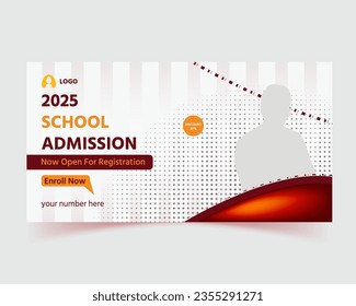School Admission Facebook Cover and Web Banner Template, Back to School Social Media Cover Template, online education, style
