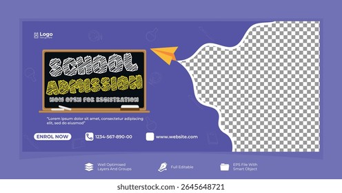 Admissão Escola Facebook Cover e Web Banner Template, Criar design de Back to School Social Media Cover Template.