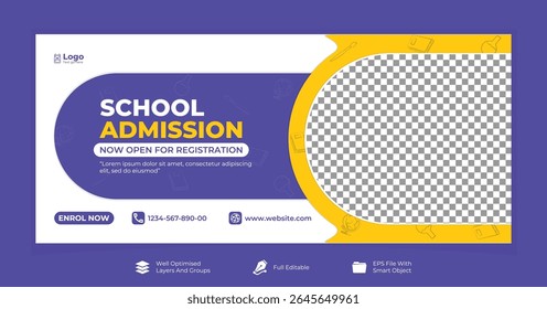 Entrada de escola Facebook Cover e Web Banner Template, Full Editable Back to School Social Media Cover Template.