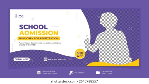 School Admission Facebook Cover and Web Banner Template. Education concept Back to School Social Media Cover Template.