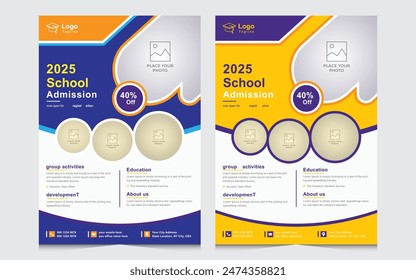 School admission flyer design. Back to school admission flyer. back to school flyer design. school admission template for flyer design. vector illustration A4 size ready.